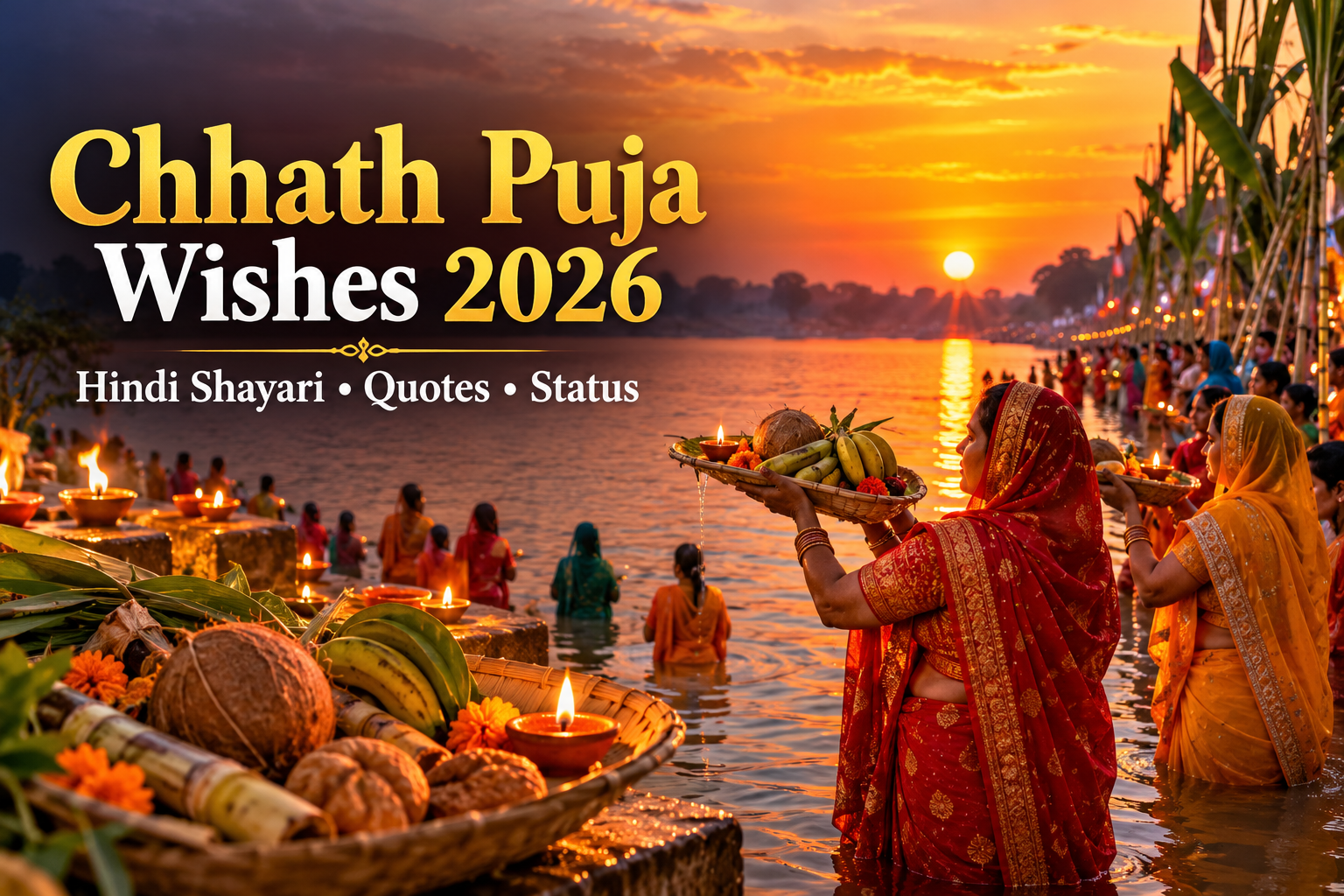 Chhath Puja Wishes 2026 in Hindi with devotees offering arghya to Surya Dev